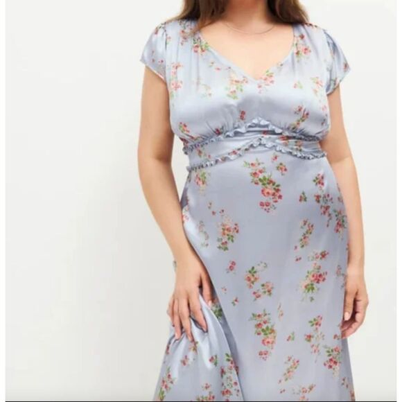 NWT Reformation Kaye Silk Midi Dress Melba Light Blue Size 16 Plus - Picture 16 of 16